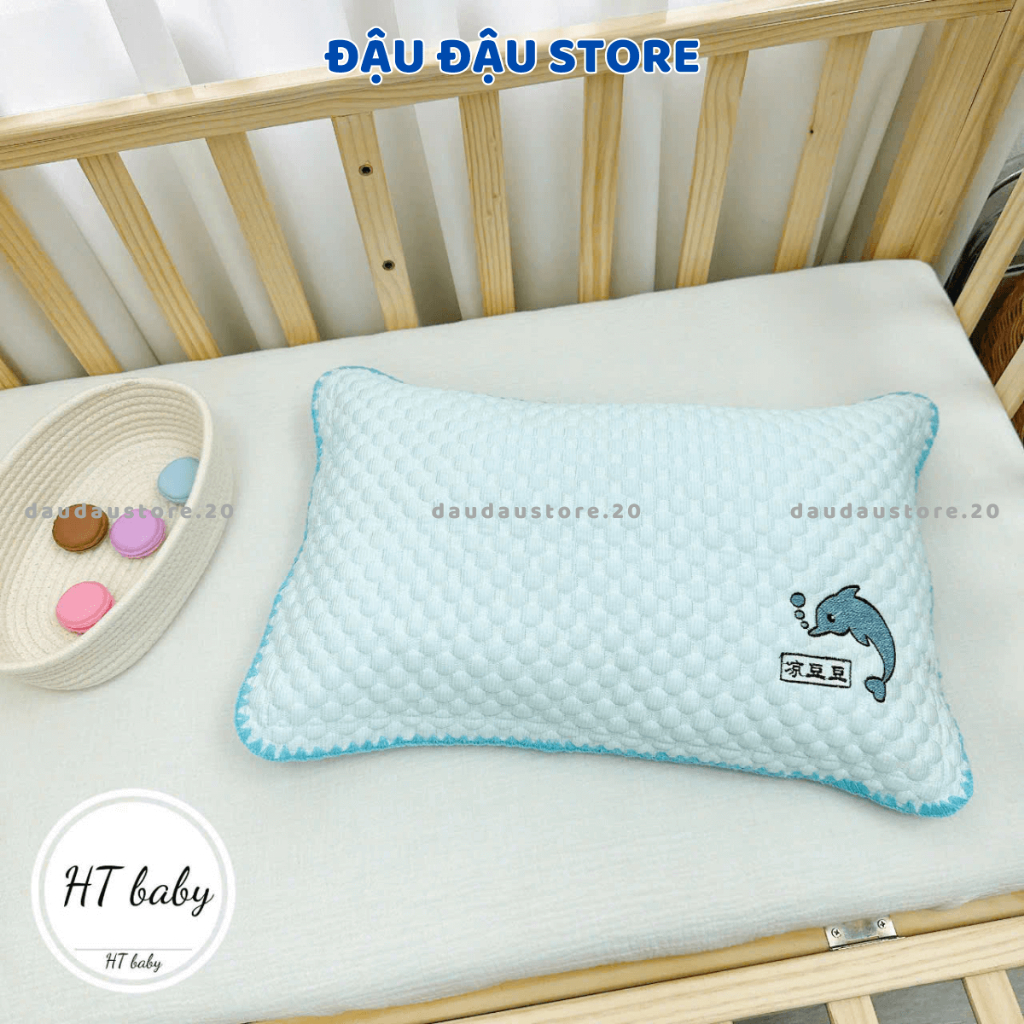 Gối Trẻ Em Gối Băng Lạnh Thêu Cá Heo 35x55cm Viền Thêu Chắc Chắn Cảm Giác Mềm Mịn, Dễ Chịu Cho Bé G01 - Đậu Đậu Store