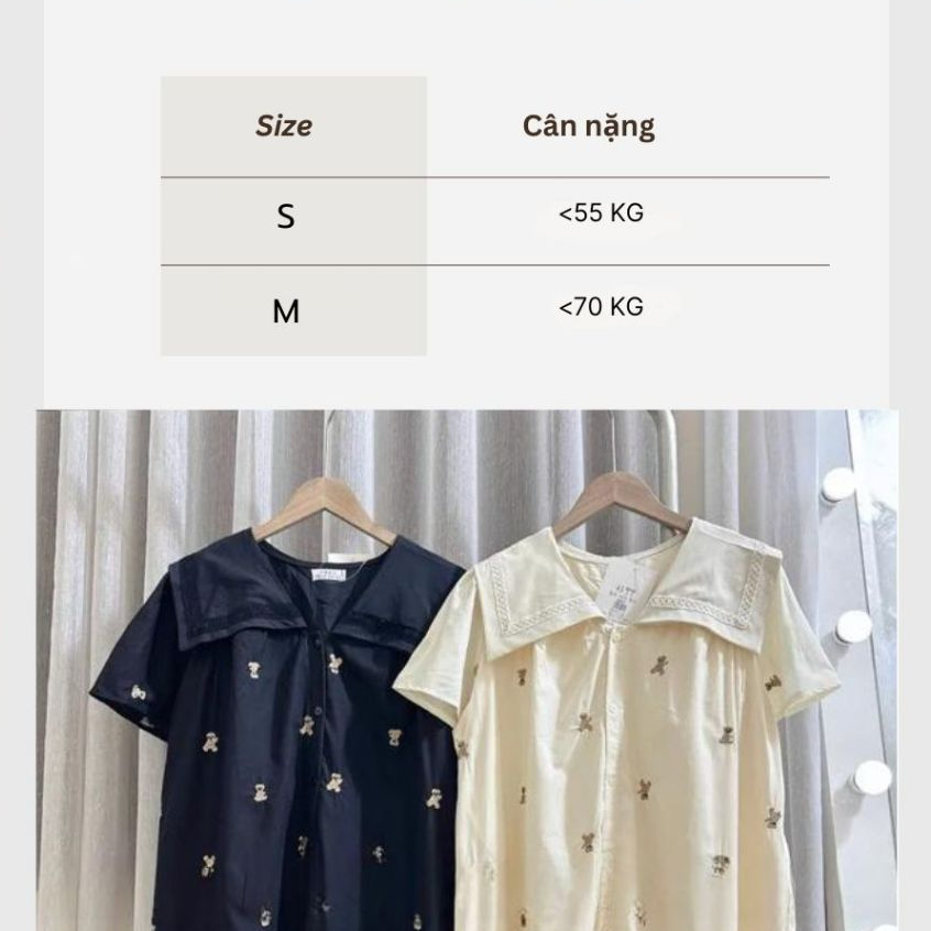 Đầm bầu nữ thanh lịch bigsize cổ Peter Pan xinh Váy sơ mi đuôi cá cổ thủy thủ to cộc tay form rộng họa tiết thỏ T1125G