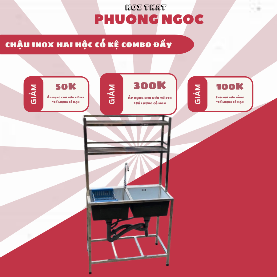 CHẬU RỬA INOX 304  (combo đầy đủ)