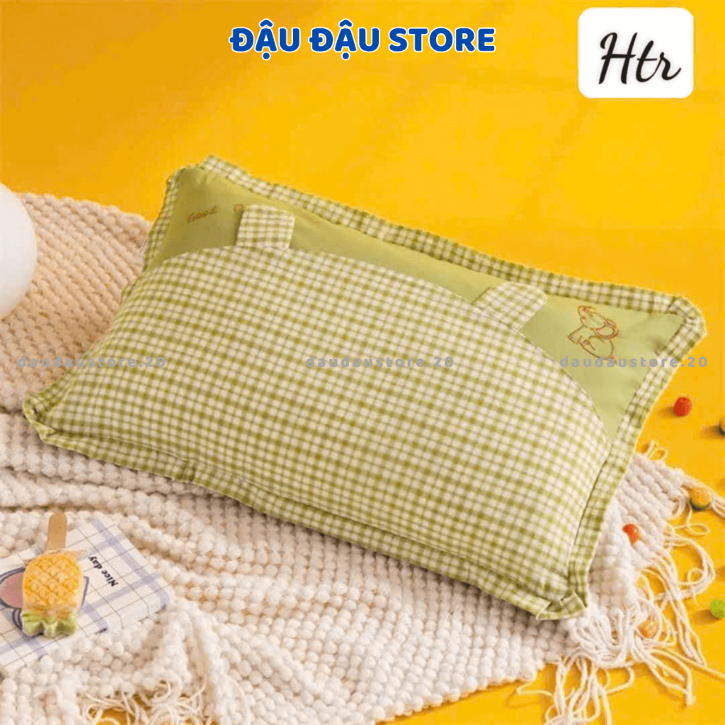 Gối Cotton Gối Ngủ Trẻ Em Kẻ Voi Lõi Bông Mềm Mịn Thoáng Mát Cho Bé Yêu 35x55Cm GC02 - Đậu Đậu Store