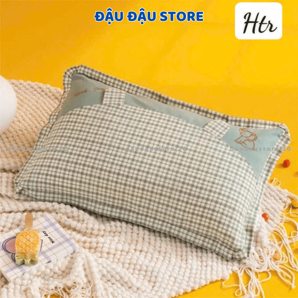 Gối Cotton Gối Ngủ Trẻ Em Kẻ Voi Lõi Bông Mềm Mịn Thoáng Mát Cho Bé Yêu 35x55Cm GC02 - Đậu Đậu Store