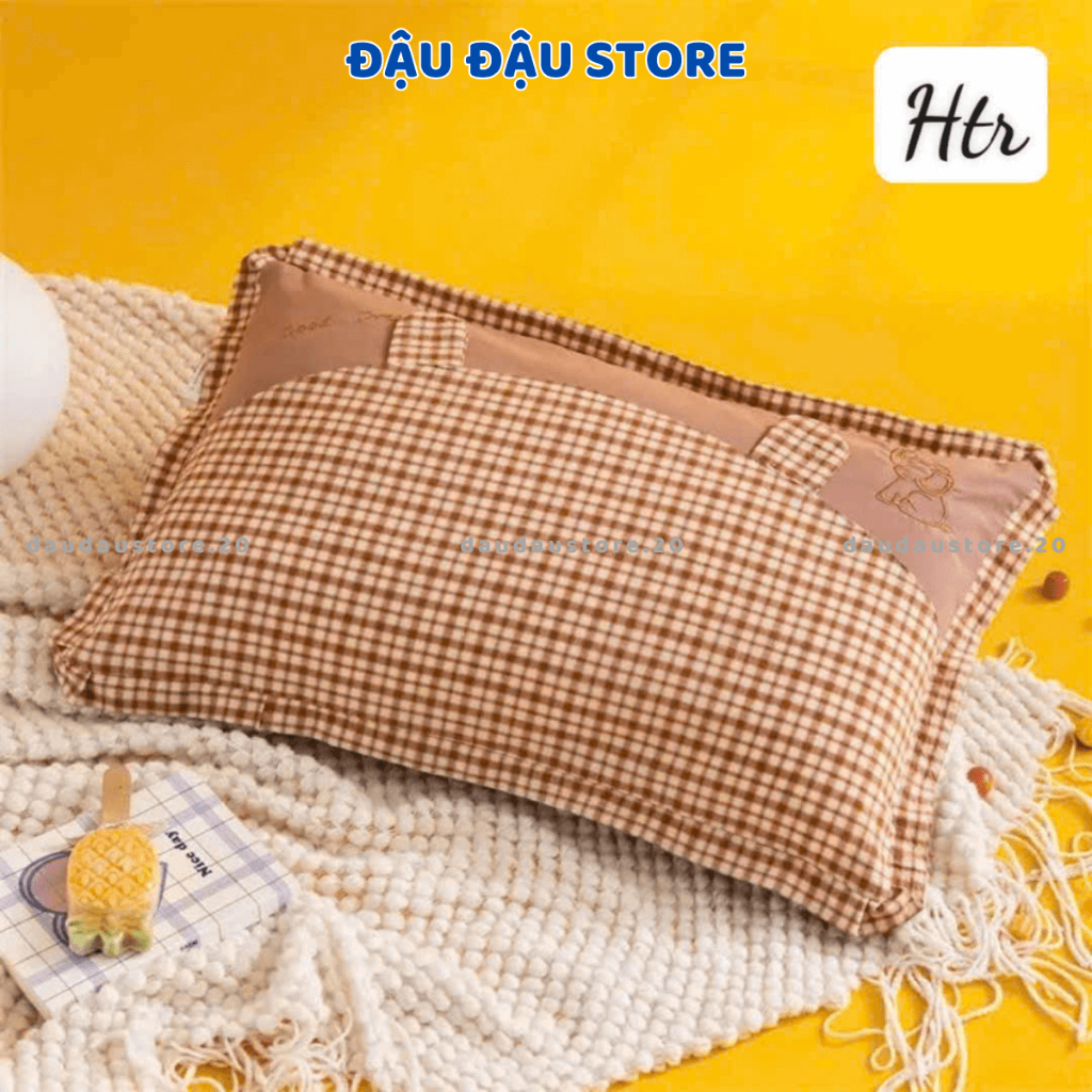 Gối Cotton Gối Ngủ Trẻ Em Kẻ Voi Lõi Bông Mềm Mịn Thoáng Mát Cho Bé Yêu 35x55Cm GC02 - Đậu Đậu Store