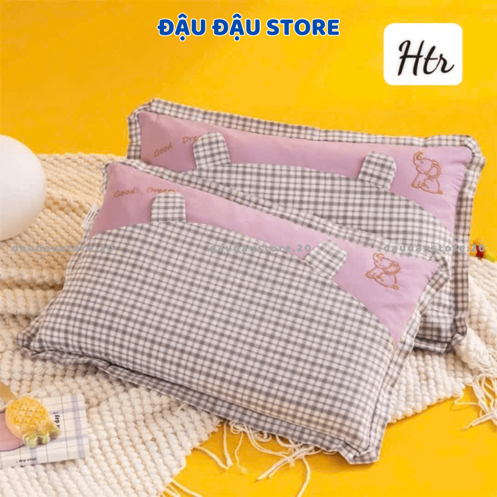 Gối Cotton Gối Ngủ Trẻ Em Kẻ Voi Lõi Bông Mềm Mịn Thoáng Mát Cho Bé Yêu 35x55Cm GC02 - Đậu Đậu Store