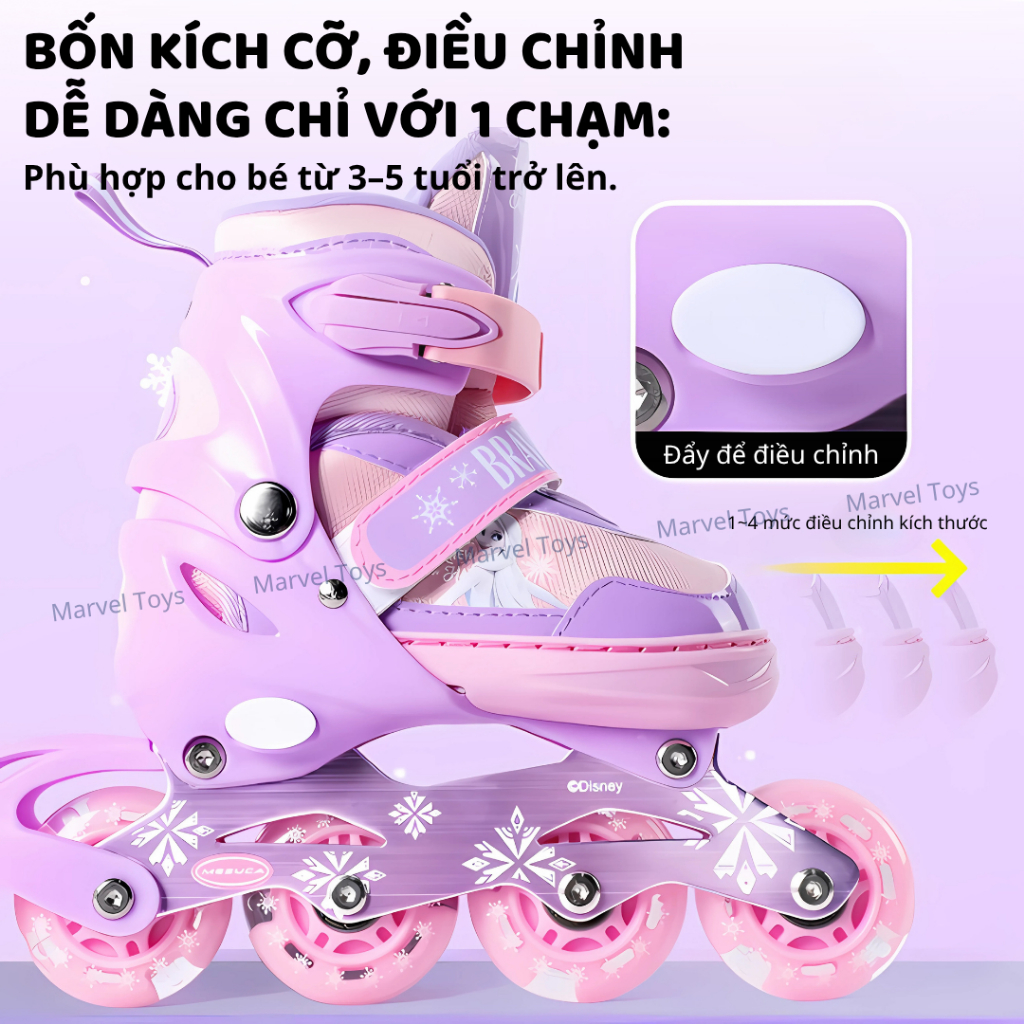 Bộ Giày Patin Trẻ Em Marvel Toys – Có Mũ & Bảo Hộ, Bánh LED, Trượt Êm Chống Trượt