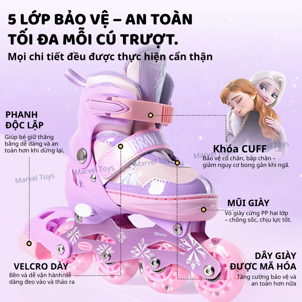 Bộ Giày Patin Trẻ Em Marvel Toys – Có Mũ & Bảo Hộ, Bánh LED, Trượt Êm Chống Trượt