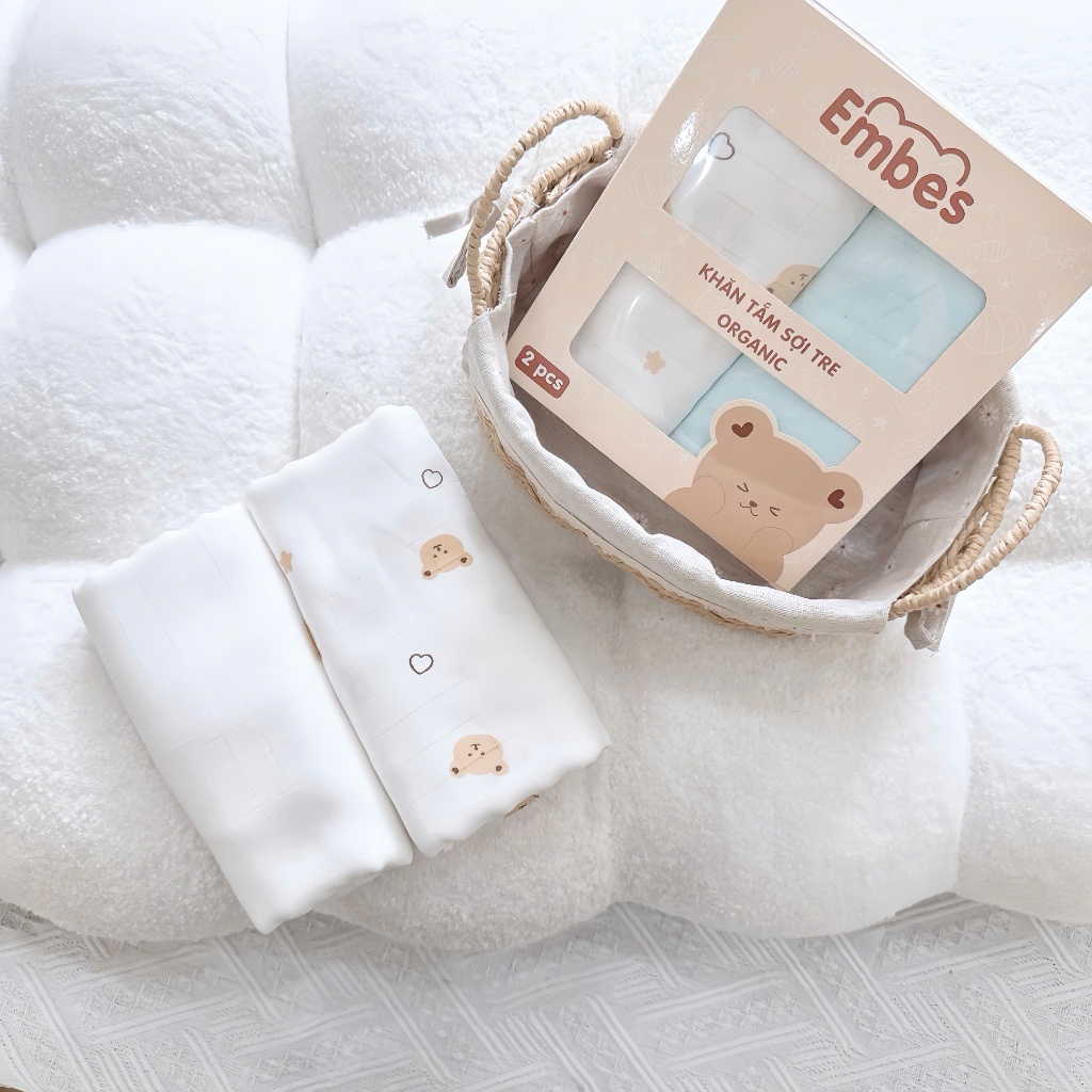 Set 2 khăn tắm em bé chất liệu 100% sợi tre siêu mềm 100x100cm