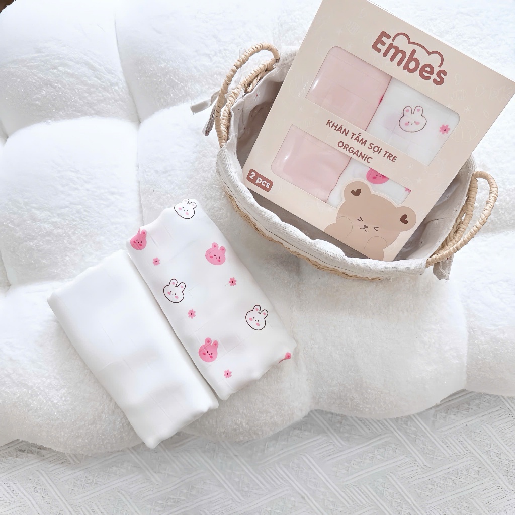 Set 2 khăn tắm em bé chất liệu 100% sợi tre siêu mềm 100x100cm