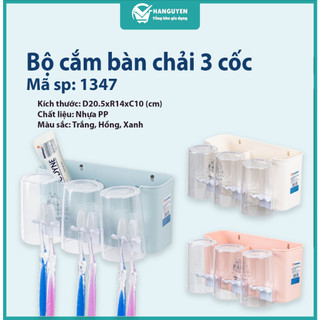 Kệ treo bàn chải Việt Nhật kèm 3 ly và miếng dán tường tiện lợi, sang trọng ms: 1347