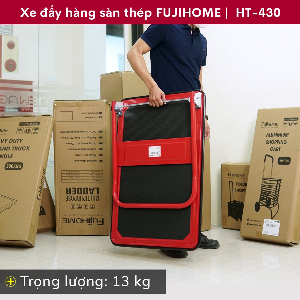 Xe đẩy công nghiệp Nhập Khẩu FUJIHOME HT-430 tải nặng gọn nhẹ, Xe chở hàng cồng kềnh kho bãi gập gọn an toàn tuyệt đối