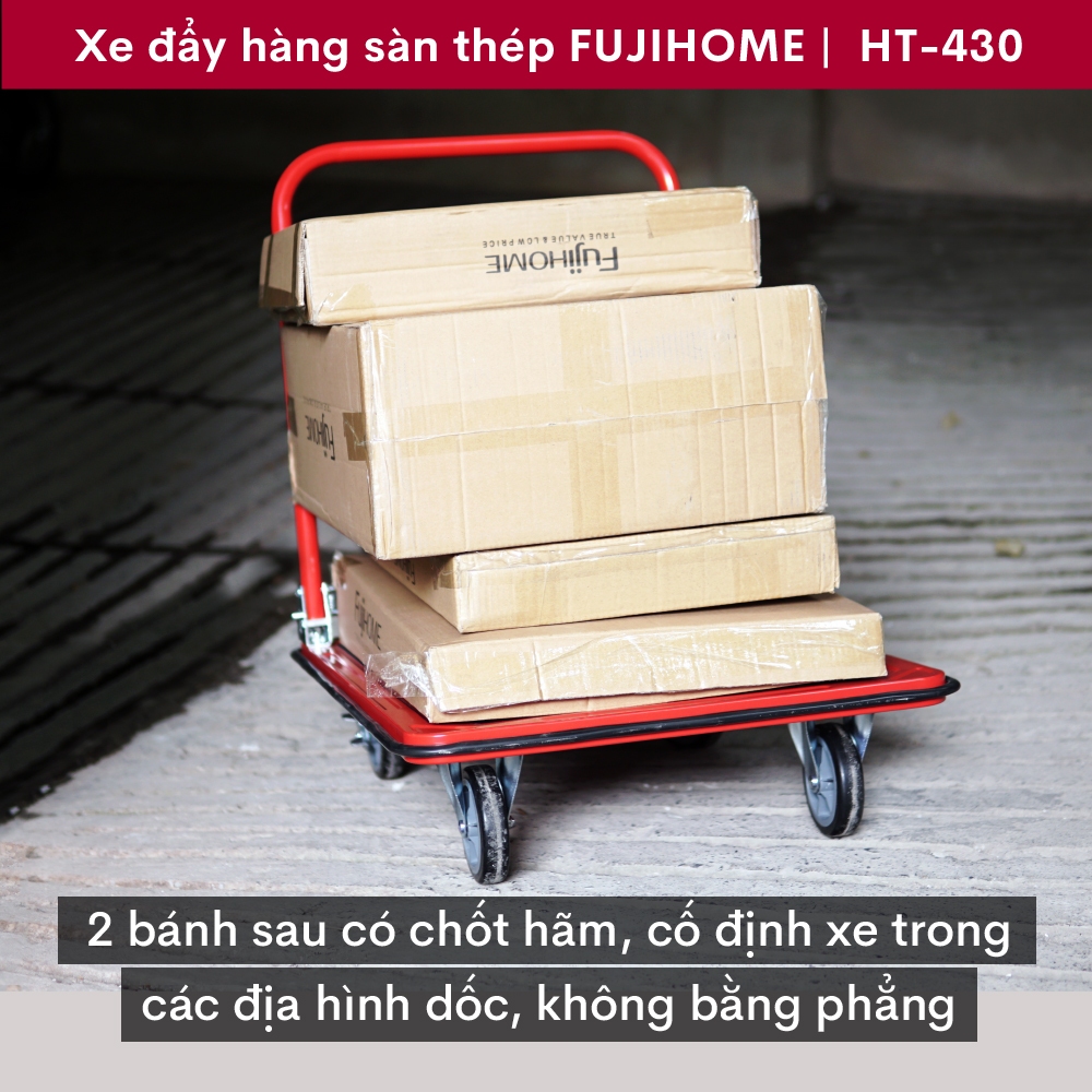 Xe đẩy công nghiệp Nhập Khẩu FUJIHOME HT-430 tải nặng gọn nhẹ, Xe chở hàng cồng kềnh kho bãi gập gọn an toàn tuyệt đối