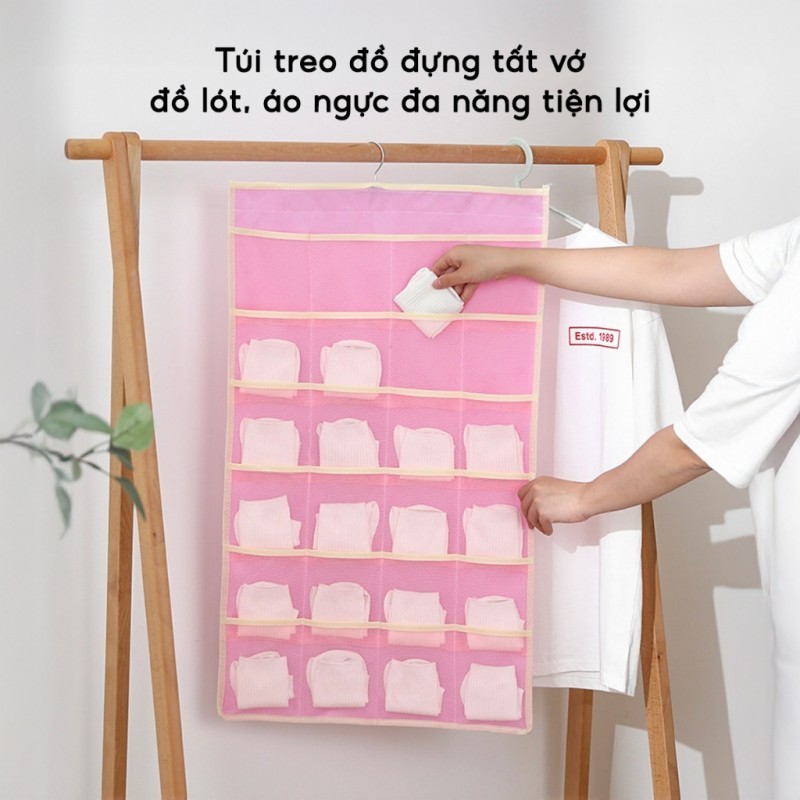 Túi Treo Đồ Lót 2 Mặt 30 Ngăn, Túi Đựng Tất Vớ Áo Ngực Treo Tủ Gọn Gàng Tiện Lợi