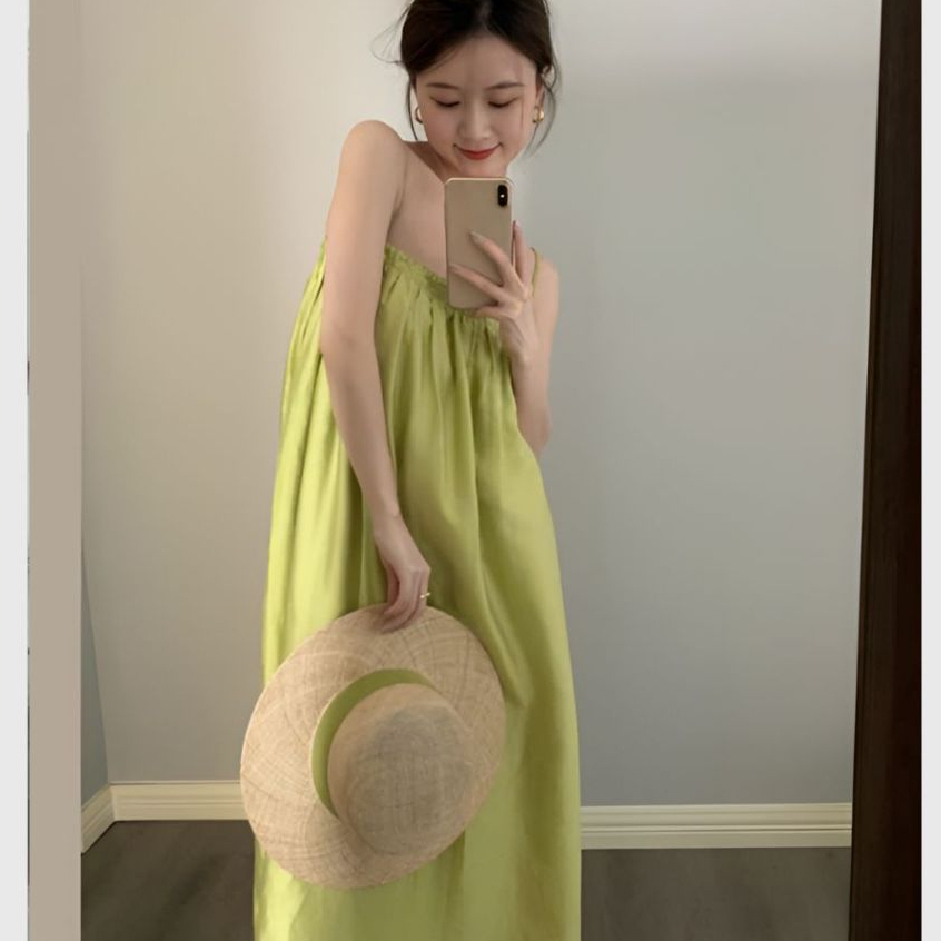 Đầm hai dây nữ dáng dài che khuyết điểm bigsize xinh đi chơi du lịch Váy 2 dây chun ngực maxi đi biển dáng rộng T651G
