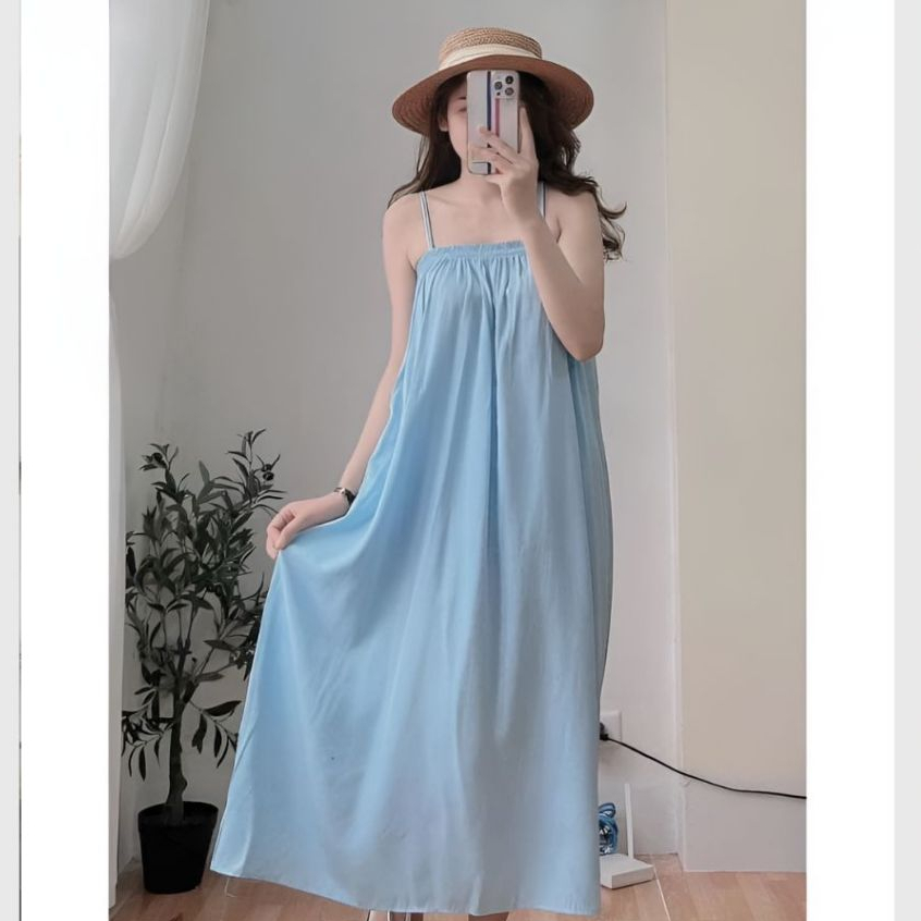 Đầm hai dây nữ dáng dài che khuyết điểm bigsize xinh đi chơi du lịch Váy 2 dây chun ngực maxi đi biển dáng rộng T651G