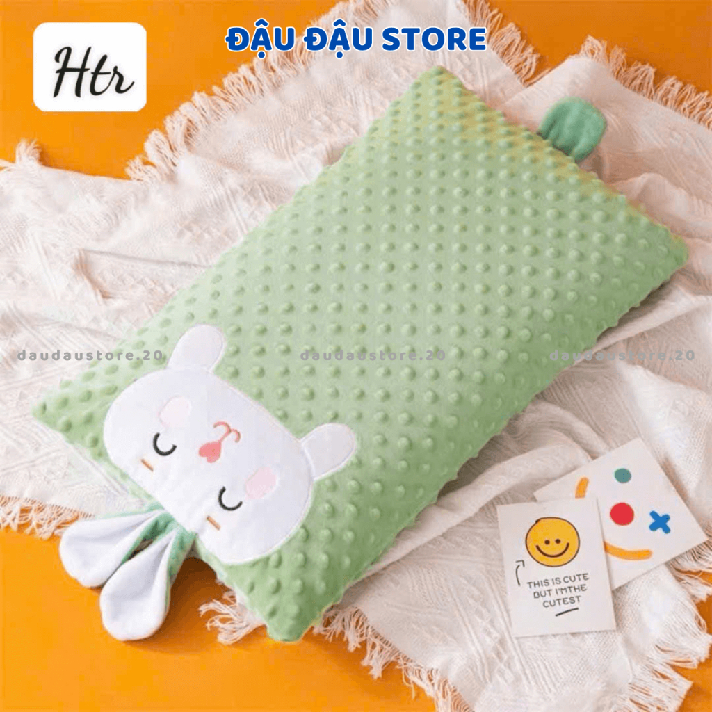 Gối Nhung Hạt Đậu Cho Trẻ Em 30x50cm Lỗi Bông Chắn Cảm Giác Mềm Mịn, Dễ Chịu Cho Bé GN03 - Đậu Đậu Store
