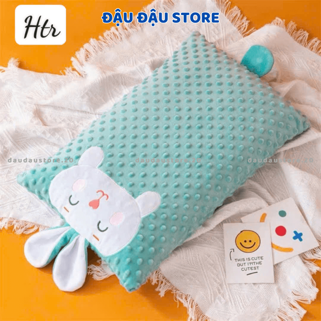 Gối Nhung Hạt Đậu Cho Trẻ Em 30x50cm Lỗi Bông Chắn Cảm Giác Mềm Mịn, Dễ Chịu Cho Bé GN03 - Đậu Đậu Store