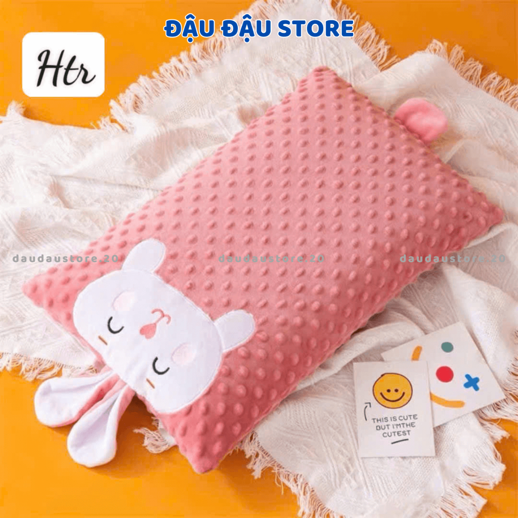 Gối Nhung Hạt Đậu Cho Trẻ Em 30x50cm Lỗi Bông Chắn Cảm Giác Mềm Mịn, Dễ Chịu Cho Bé GN03 - Đậu Đậu Store