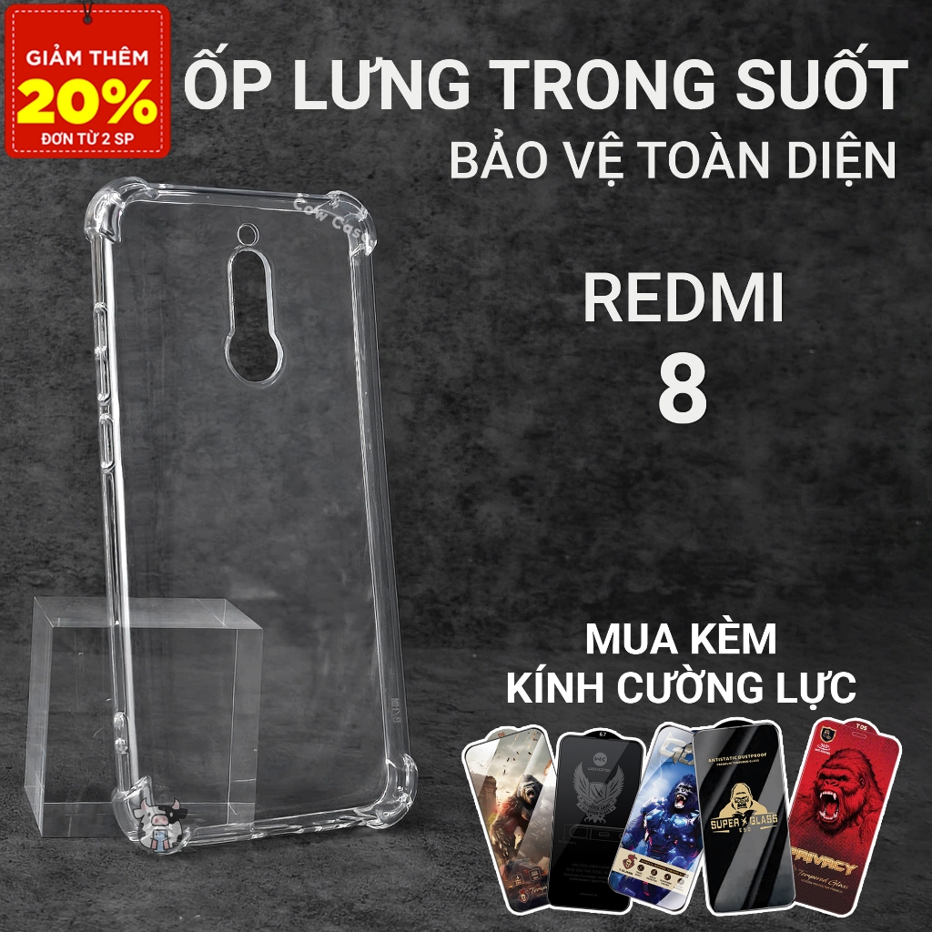 Ốp lưng Redmi 8, 8A Cowcase trơn trong suốt Ốp điện thoại Xiaomi