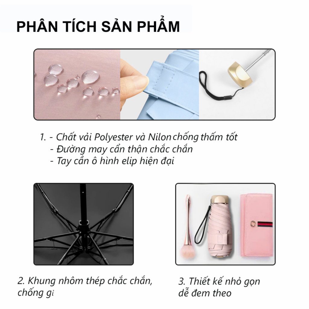 Ô gấp gọn mini che mưa che nắng bỏ vừa túi xách, UPF50+ chống tia UV, nhẹ dễ dàng mang đi du lịch - Ekiu Shop