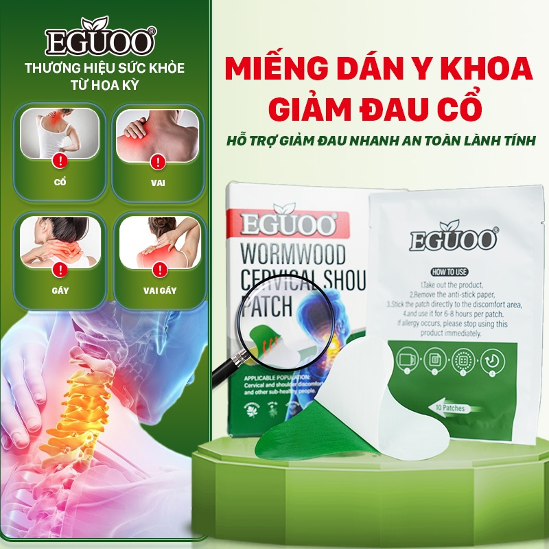 Miếng Dán Thảo Mộc EGUOO Giúp Hỗ Trợ Giảm Đau Cổ, Vai, Gáy Hỗ Trợ Giảm Căng Cơ 1 Hộp 10 Miếng