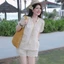 Set bộ đùi, set nữ mặc hè du lịch set Ren Lỗ Quảng Châu cao cấp 2 lớp áo phối dây cổ kèm quần short