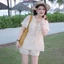 Set bộ đùi, set nữ mặc hè du lịch set Ren Lỗ Quảng Châu cao cấp 2 lớp áo phối dây cổ kèm quần short