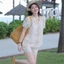 Set bộ đùi, set nữ mặc hè du lịch set Ren Lỗ Quảng Châu cao cấp 2 lớp áo phối dây cổ kèm quần short