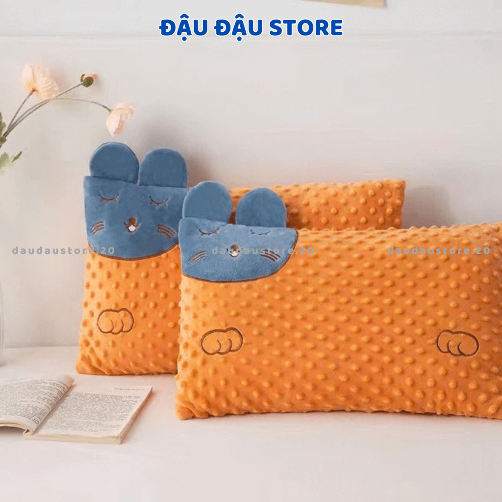Gối Nhung Hạt Đậu Cho Trẻ Em Lỗi Bông Chắn Cảm Giác Mềm Mịn Dễ Chịu  30x50cm Cho Bé GN05 - Đậu Đậu Store