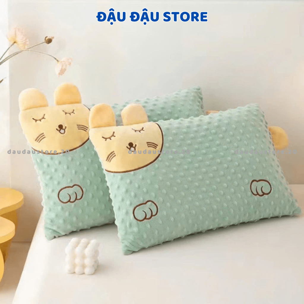 Gối Nhung Hạt Đậu Cho Trẻ Em Lỗi Bông Chắn Cảm Giác Mềm Mịn Dễ Chịu  30x50cm Cho Bé GN05 - Đậu Đậu Store