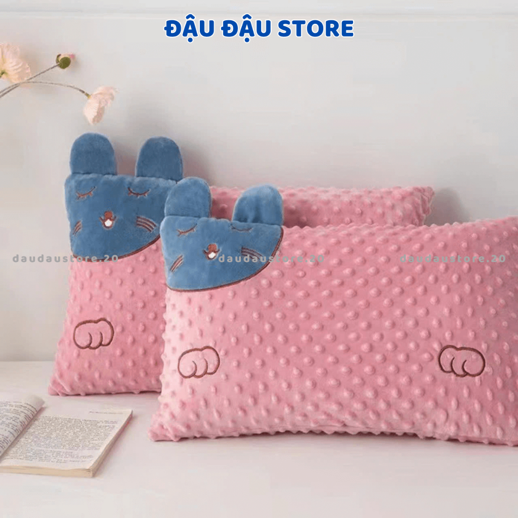 Gối Nhung Hạt Đậu Cho Trẻ Em Lỗi Bông Chắn Cảm Giác Mềm Mịn Dễ Chịu  30x50cm Cho Bé GN05 - Đậu Đậu Store