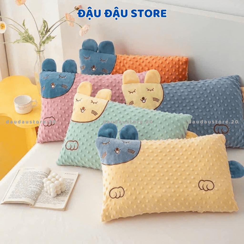 Gối Nhung Hạt Đậu Cho Trẻ Em Lỗi Bông Chắn Cảm Giác Mềm Mịn Dễ Chịu  30x50cm Cho Bé GN05 - Đậu Đậu Store