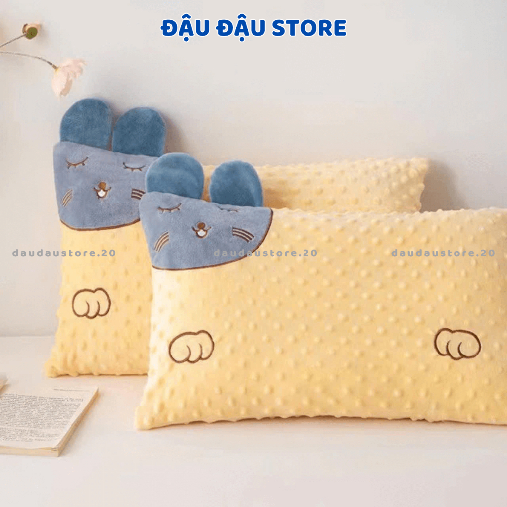 Gối Nhung Hạt Đậu Cho Trẻ Em Lỗi Bông Chắn Cảm Giác Mềm Mịn Dễ Chịu  30x50cm Cho Bé GN05 - Đậu Đậu Store