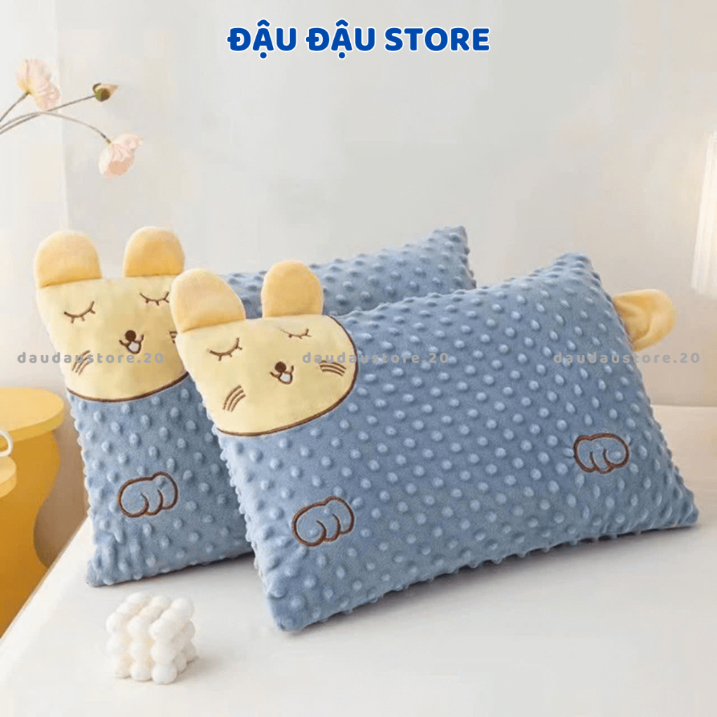 Gối Nhung Hạt Đậu Cho Trẻ Em Lỗi Bông Chắn Cảm Giác Mềm Mịn Dễ Chịu  30x50cm Cho Bé GN05 - Đậu Đậu Store