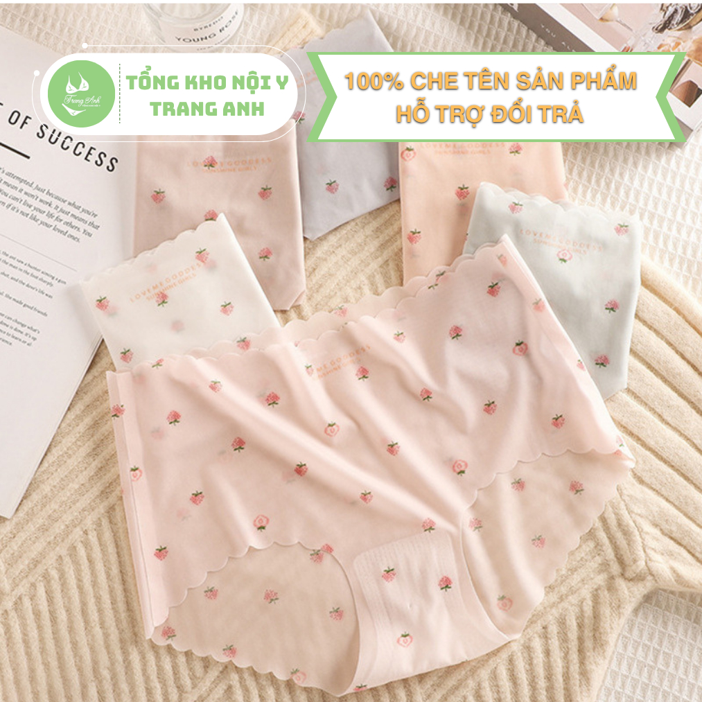 Combo 10 Quần Lót Nữ Su Lụa Thạch Băng Tàng Hình Cạp Cao Hoạ Tiết Hình Trái Dâu Siêu Xinh QL233