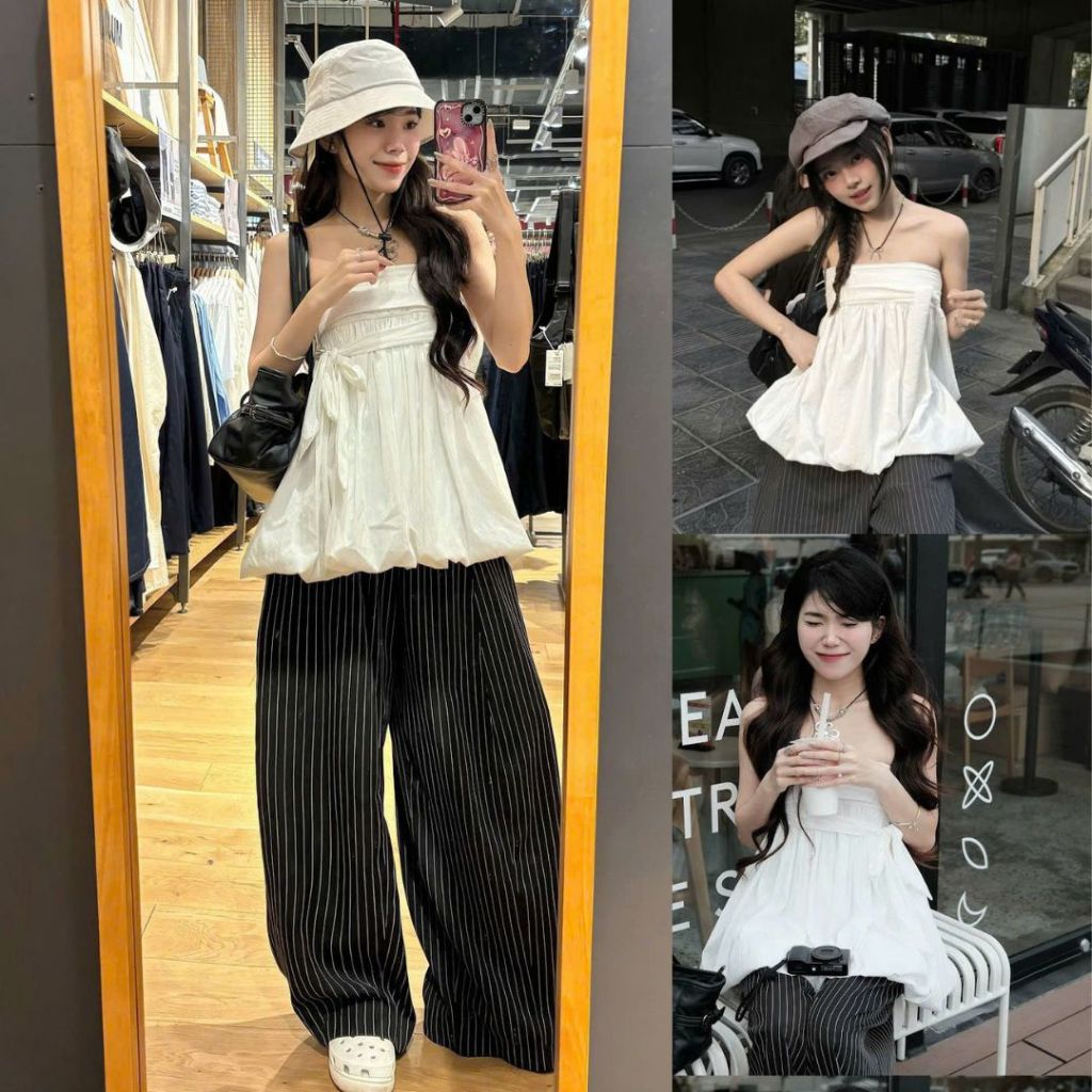 Áo Cúp Ngực Dáng Quây Phồng Thắt Nơ Chun Lưng Tôn Dáng Joolate Áo Quây Sexy Đi Biển Mùa Hè