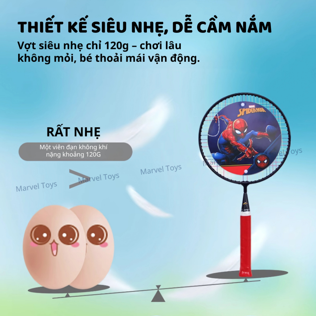 Bộ Vợt Cầu Lông Cho Bé Mesuca Marvel Disney Spider Man Frozen Đồ Chơi Thể Thao Trẻ Em 3-10 Tuổi