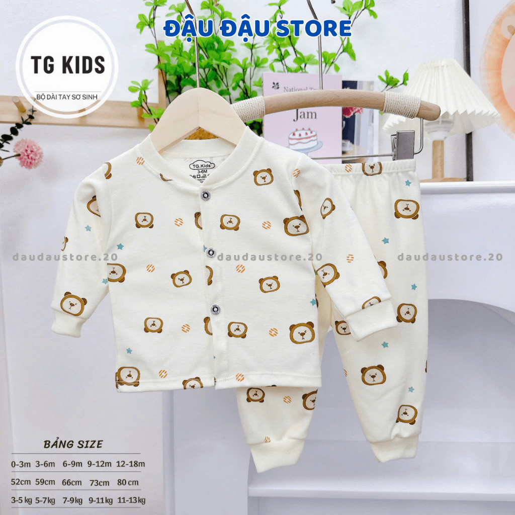 Set 3/5 Bộ Dài Tay Thu Đông Nỉ Cotton Cho Bé Sơ Sinh 3-14kg Cúc Giữa TG mềm mịn thoải mái NC06 - Đậu Đậu Store