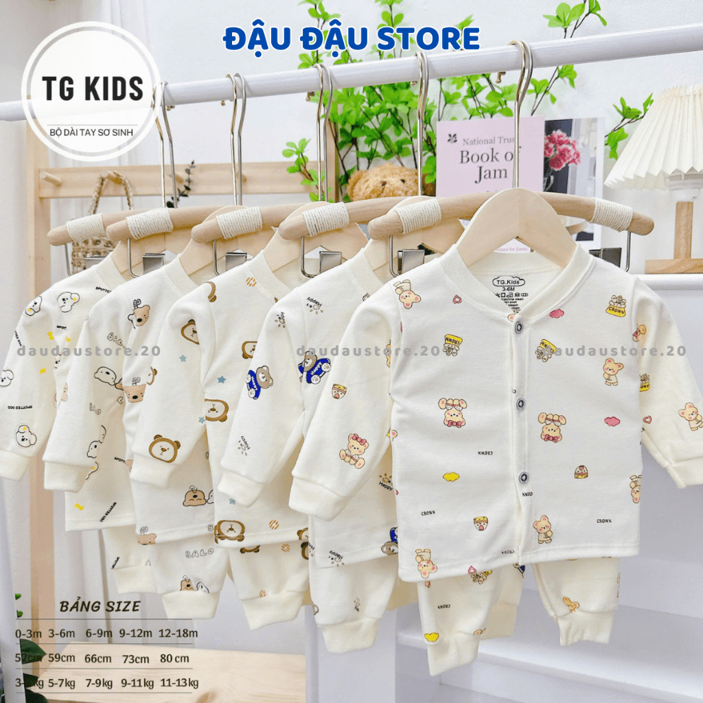 Set 3/5 Bộ Dài Tay Thu Đông Nỉ Cotton Cho Bé Sơ Sinh 3-14kg Cúc Giữa TG mềm mịn thoải mái NC06 - Đậu Đậu Store