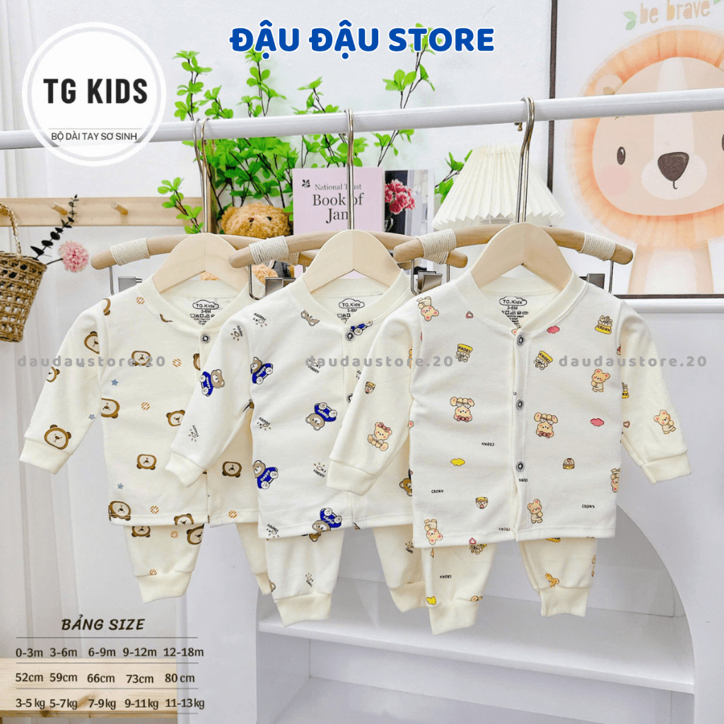 Set 3/5 Bộ Dài Tay Thu Đông Nỉ Cotton Cho Bé Sơ Sinh 3-14kg Cúc Giữa TG mềm mịn thoải mái NC06 - Đậu Đậu Store