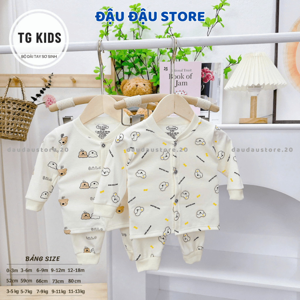 Set 3/5 Bộ Dài Tay Thu Đông Nỉ Cotton Cho Bé Sơ Sinh 3-14kg Cúc Giữa TG mềm mịn thoải mái NC06 - Đậu Đậu Store