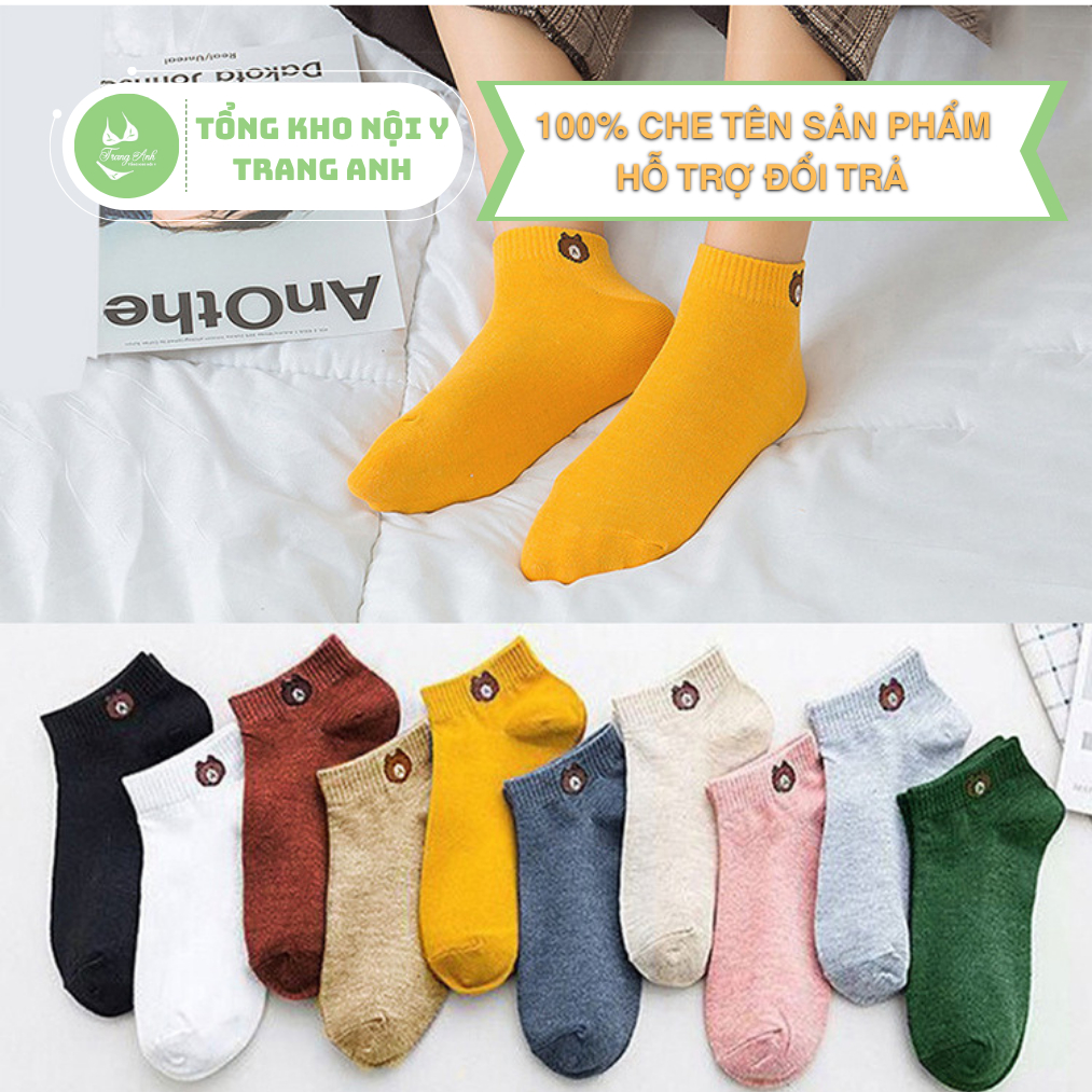 Vớ Nữ Cổ Ngắn, Tất Nữ Cotton Hình Gấu Kute Thoáng Khí TA01