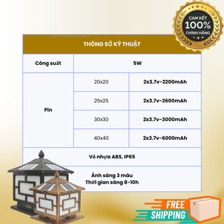 Đèn Trụ Cổng Năng Lượng Mặt Trời Hình Vuông,chất liệu nhựa ABS chống nước chịu nhiệt để ngoài trời