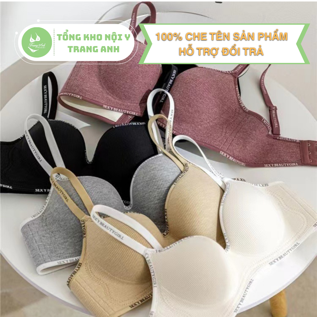 Áo Ngực Nữ Cotton Phối Su Không Gọng, Đệm 3cm Nâng Ngực Tự Nhiên, Viền Chữ Cá Tính Size 34-36-38 (MÃ 4802)