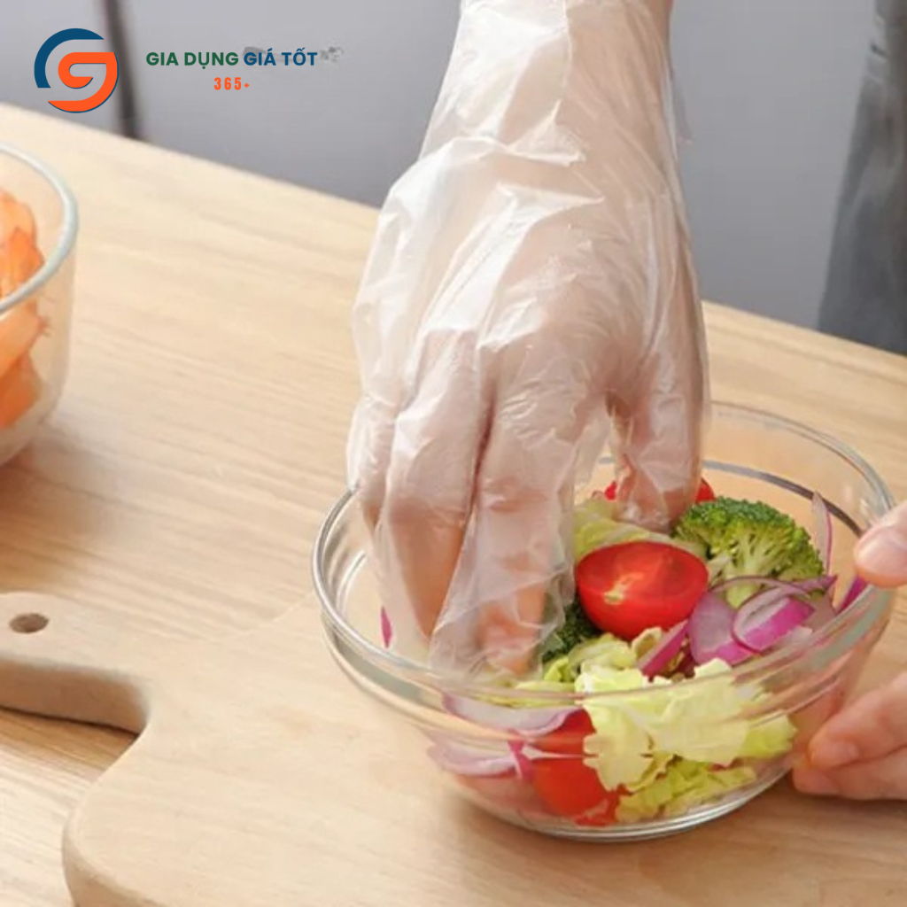 Hộp 100 chiếc găng tay nilon dùng 1 lần , găng tay chế biến thực phẩm