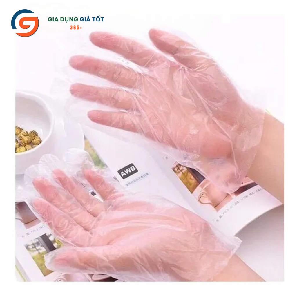 Hộp 100 chiếc găng tay nilon dùng 1 lần , găng tay chế biến thực phẩm