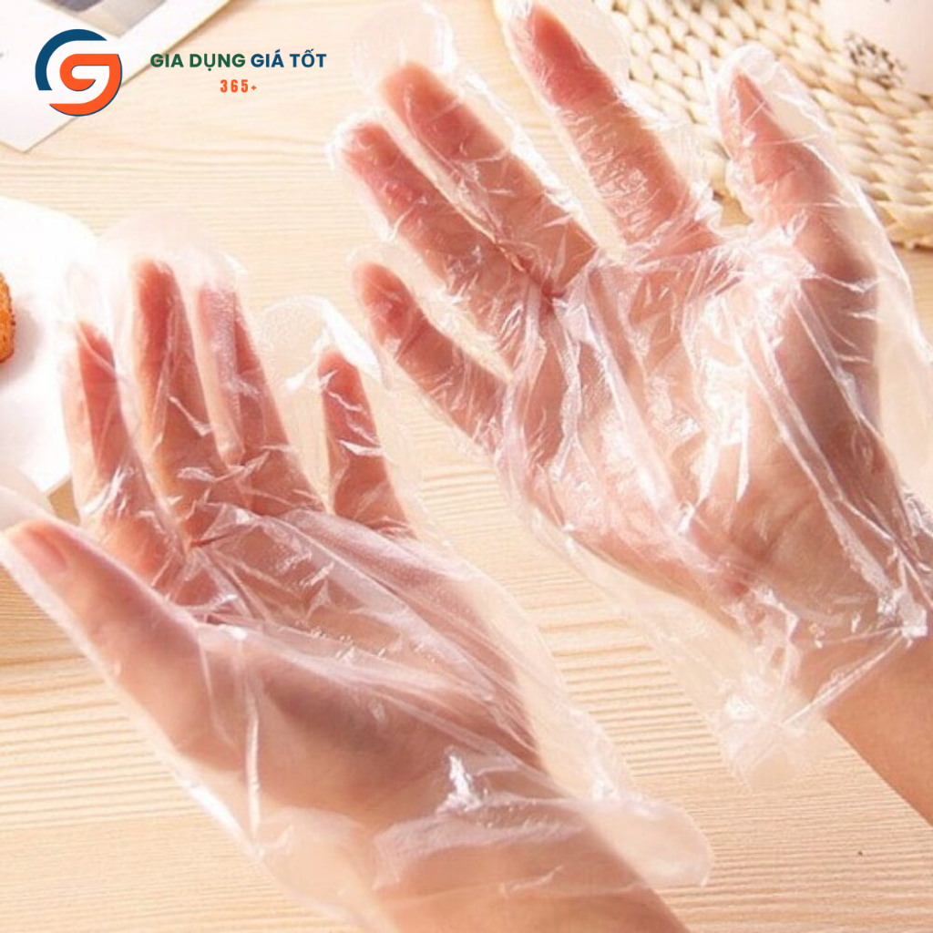 Hộp 100 chiếc găng tay nilon dùng 1 lần , găng tay chế biến thực phẩm