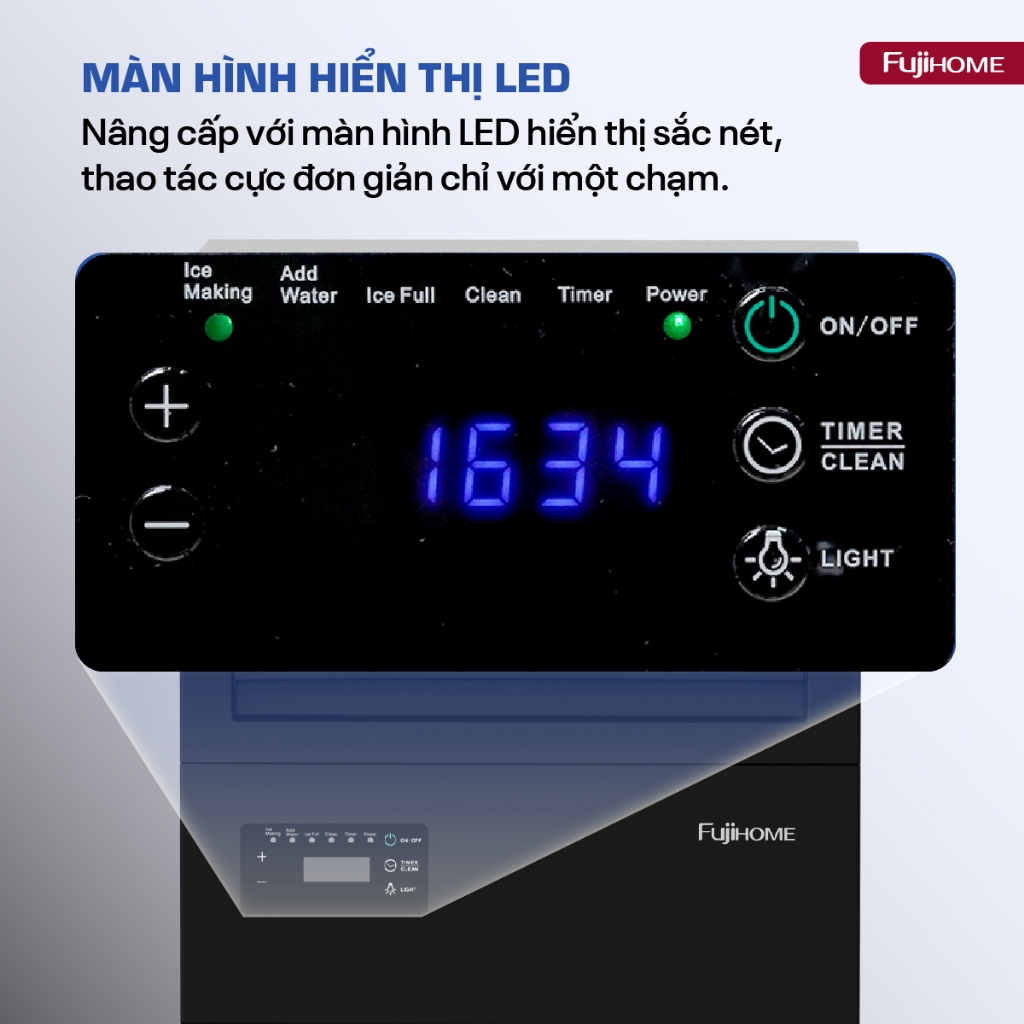 Máy làm đá viên tinh khiết FUJIHOME IM45C Nhập Khẩu, Máy làm đá lọc nước phù hợp quán trà sữa