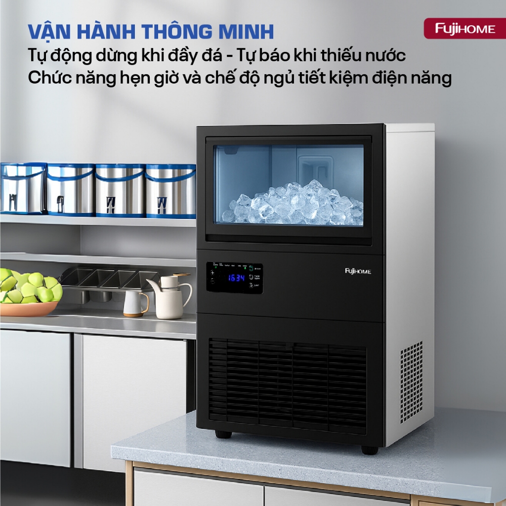 Máy làm đá viên tinh khiết FUJIHOME IM45C Nhập Khẩu, Máy làm đá lọc nước phù hợp quán trà sữa