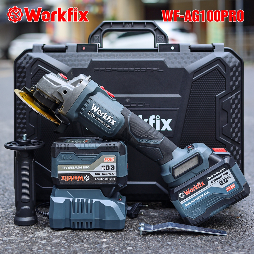 [KEM ĐĨA CẮT SẮT] Máy Mài, Cắt  WF-AG100PRO Workfix Anti-kickback 4 Tính Năng, Chuyên Cắt, Cưa, Mài
