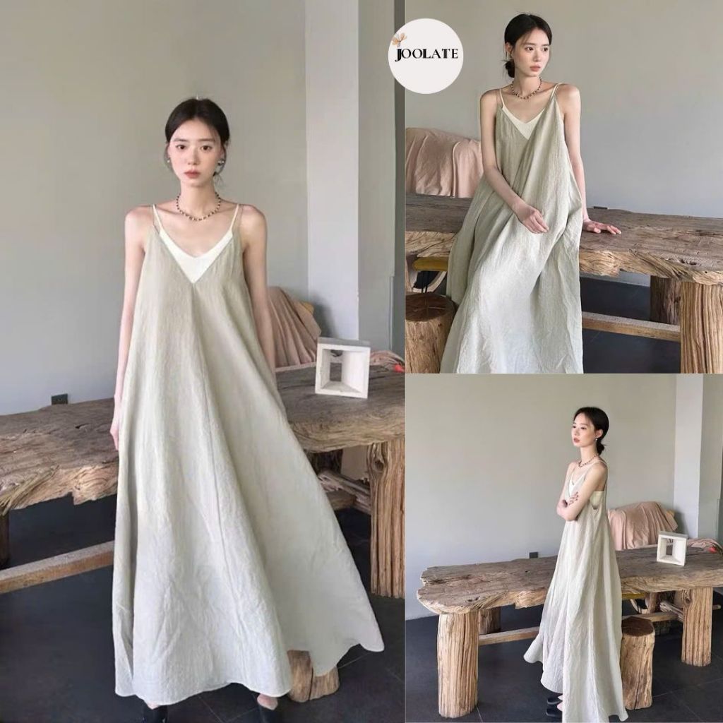 Đầm Maxi 2 Dây Dáng Xòe Vintage Dài Qua Gối – Váy Đi Biển Nhẹ Nhàng Hàn Quốc Tặng Quây Rời