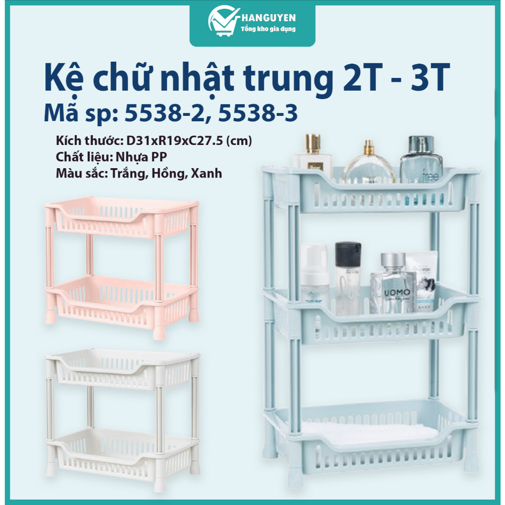 Kệ nhựa chữ nhật 2 3 tầng Việt Nhật, đựng gia vị chén đĩa đồ dùng nhà bếp phòng tắm 5538-2, 5538-3, 5539-2 22 Me&Be